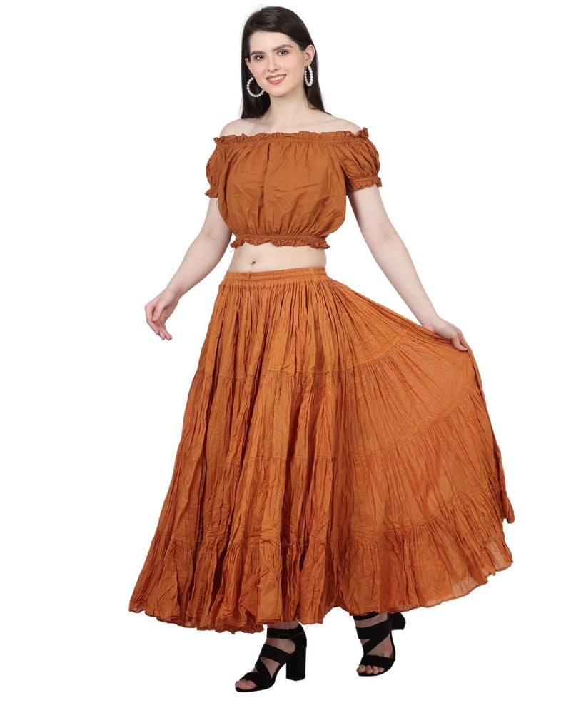 WevezÂ® Women's Plus Size Gypsy 25 Yard Long Flowy Solid Color Renaissance fair Skirt (Copper) - Image 5